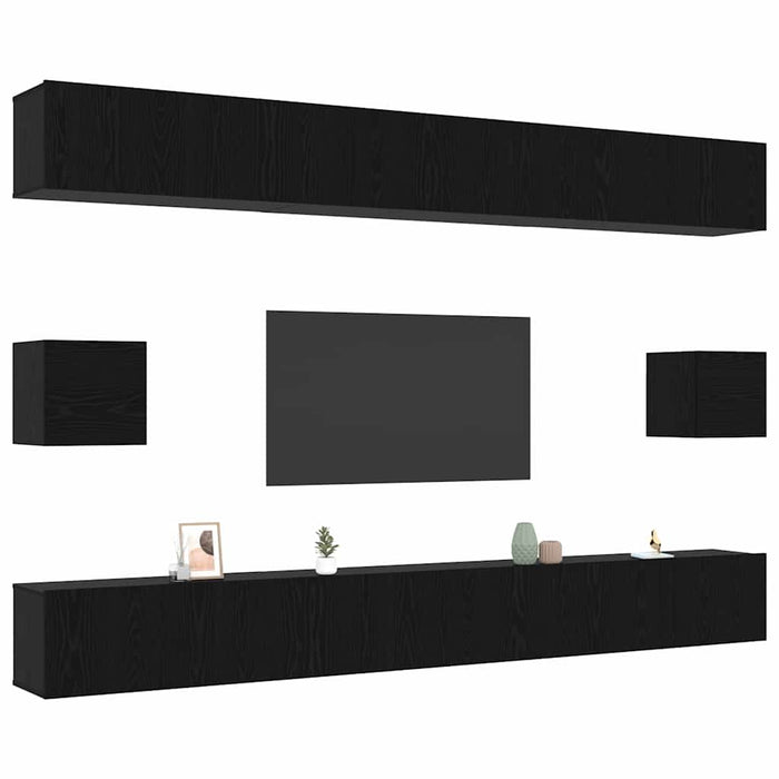 Set comodă TV Pe perete 8 pcs Stejar Negru Lemn compozit - WALTI WALTI