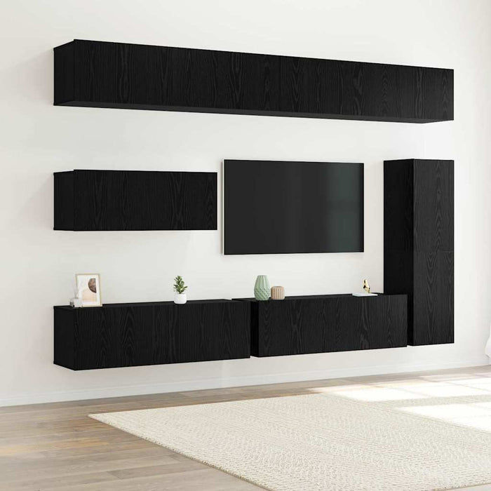 Set comodă TV Pe perete 7 pcs Stejar Negru Lemn compozit - WALTI WALTI