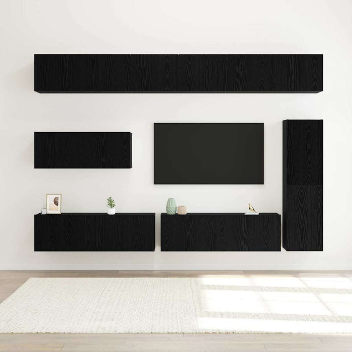 Set comodă TV Pe perete 7 pcs Stejar Negru Lemn compozit - WALTI WALTI