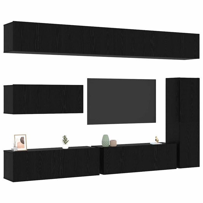 Set comodă TV Pe perete 7 pcs Stejar Negru Lemn compozit - WALTI WALTI