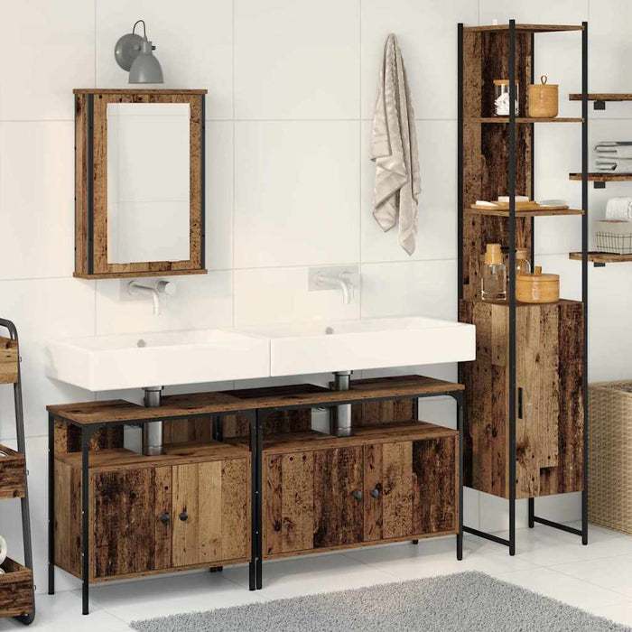 Set de mobilier pentru baie 4 pcs Lemn Vechi Lemn compozit - WALTI WALTI