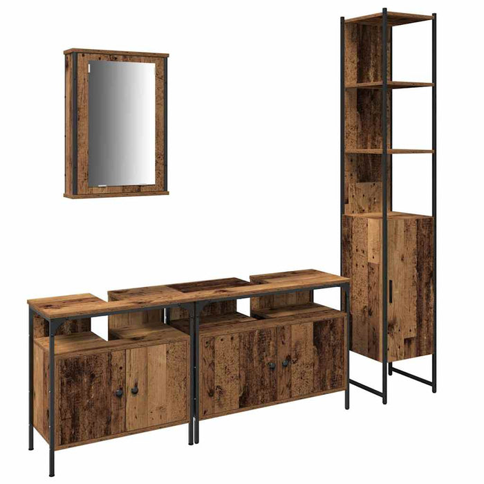 Set de mobilier pentru baie 4 pcs Lemn Vechi Lemn compozit - WALTI WALTI
