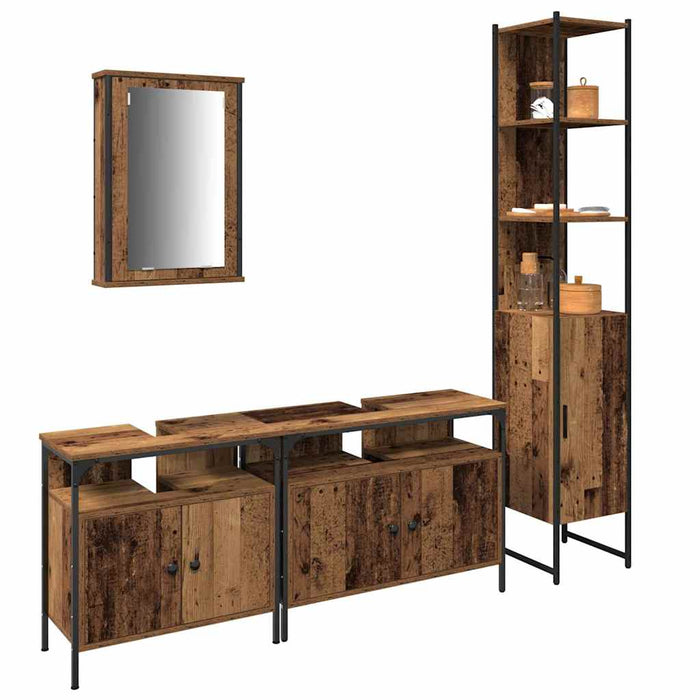 Set de mobilier pentru baie 4 pcs Lemn Vechi Lemn compozit - WALTI WALTI