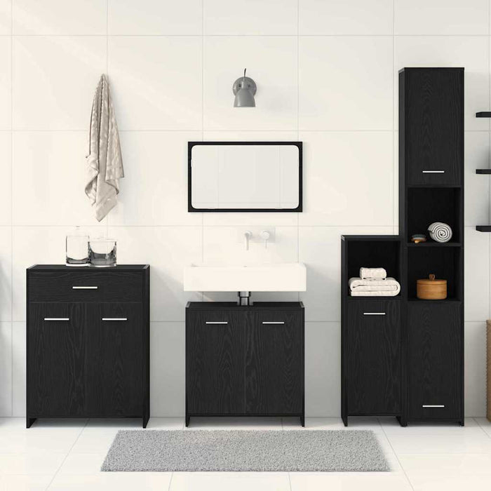 Set de mobilier pentru baie 4 pcs Stejar Negru Lemn compozit WALTI