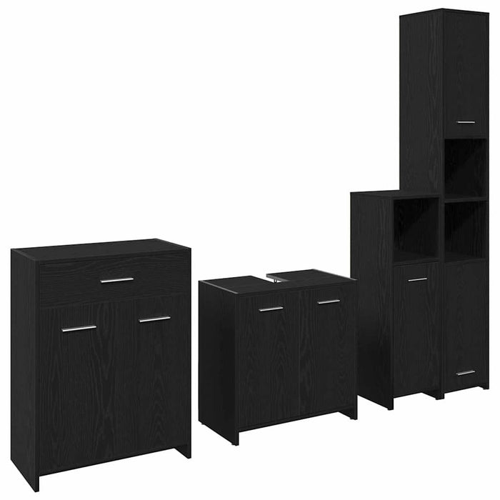 Set de mobilier pentru baie 4 pcs Stejar Negru Lemn compozit WALTI