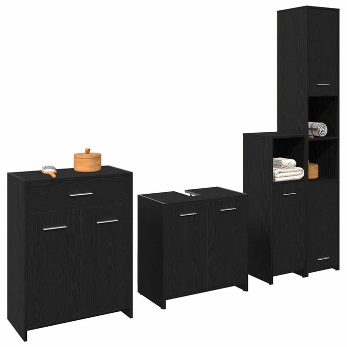 Set de mobilier pentru baie 4 pcs Stejar Negru Lemn compozit WALTI
