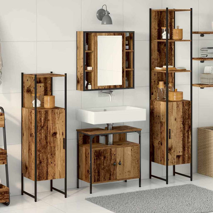 Set de mobilier pentru baie 4 pcs Lemn Vechi Lemn compozit - WALTI WALTI