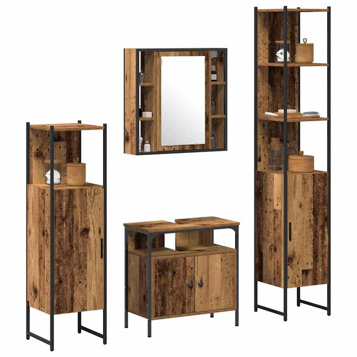 Set de mobilier pentru baie 4 pcs Lemn Vechi Lemn compozit - WALTI WALTI