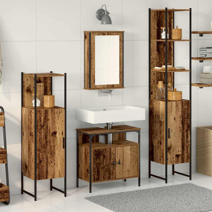 Set de mobilier pentru baie 4 pcs Lemn vechi Lemn compozit - WALTI WALTI