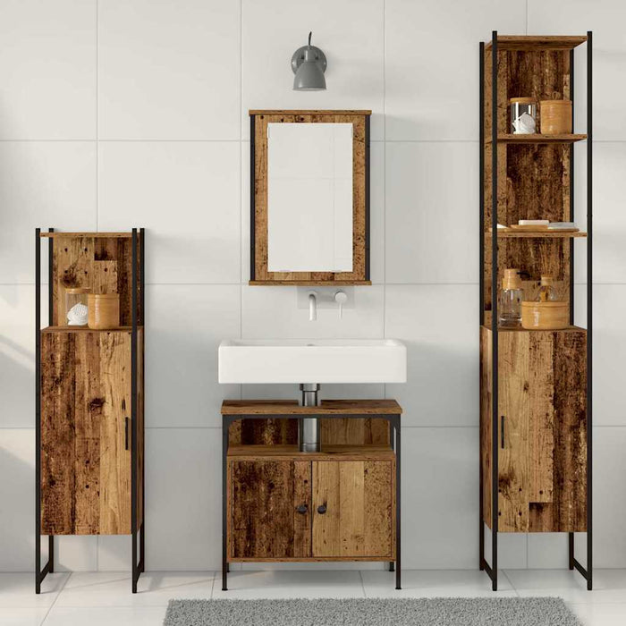 Set de mobilier pentru baie 4 pcs Lemn vechi Lemn compozit - WALTI WALTI