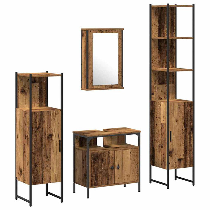 Set de mobilier pentru baie 4 pcs Lemn vechi Lemn compozit - WALTI WALTI