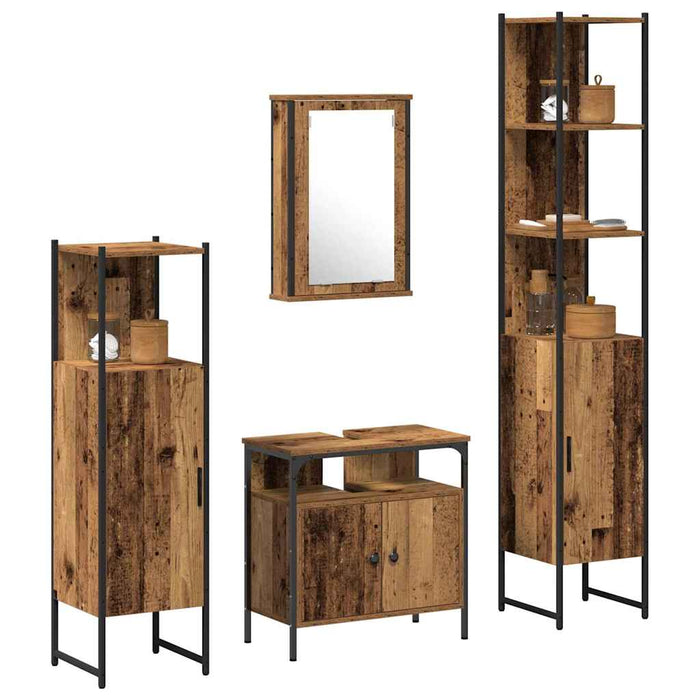 Set de mobilier pentru baie 4 pcs Lemn vechi Lemn compozit - WALTI WALTI