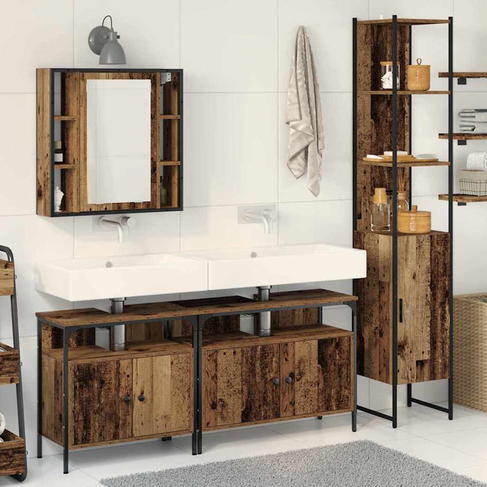 Set de mobilier pentru baie 4 pcs Lemn Vechi Lemn compozit - WALTI WALTI