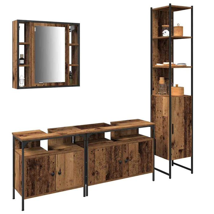 Set de mobilier pentru baie 4 pcs Lemn Vechi Lemn compozit - WALTI WALTI