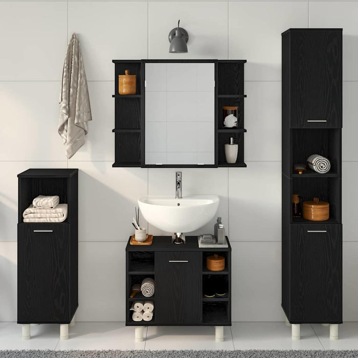Set de mobilier pentru baie 4 pcs Negru 30 x 30 x 179,5 cm - WALTI WALTI