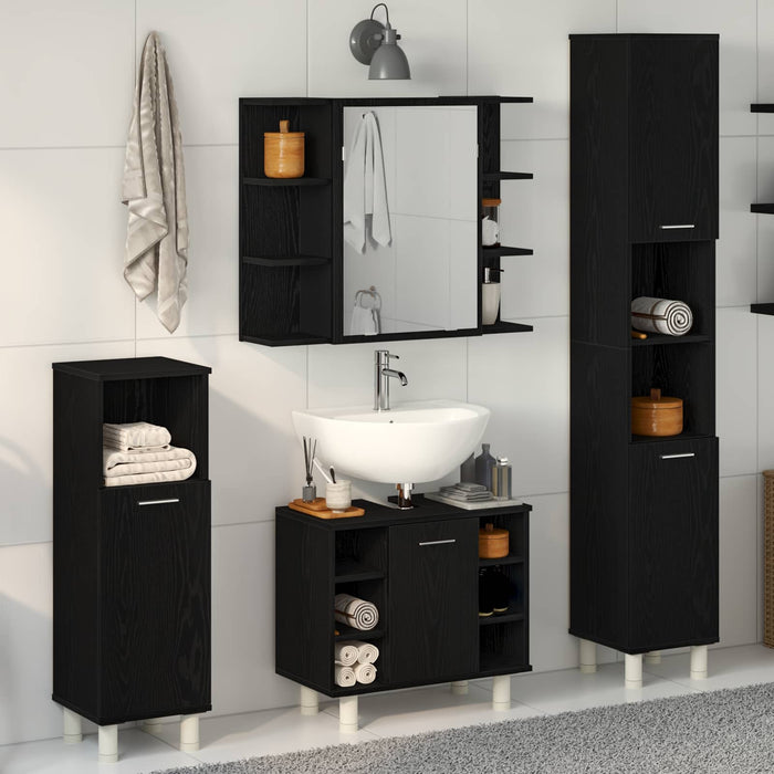 Set de mobilier pentru baie 4 pcs Negru 30 x 30 x 179,5 cm - WALTI WALTI