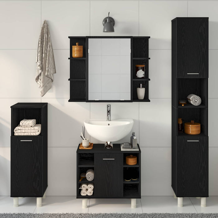 Set de mobilier pentru baie 4 pcs Negru 30 x 30 x 179,5 cm - WALTI WALTI