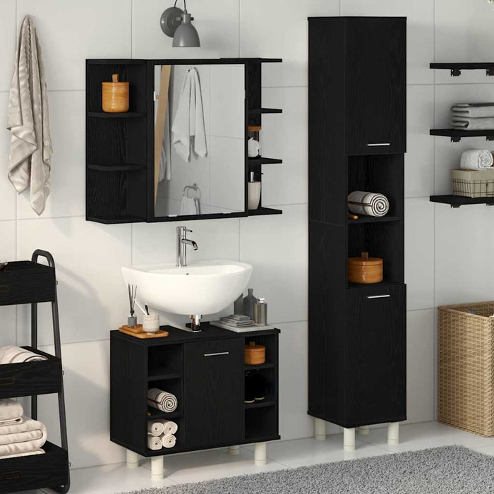Set de mobilier pentru baie 3 pcs Negru 30 x 30 x 179,5 cm - WALTI WALTI