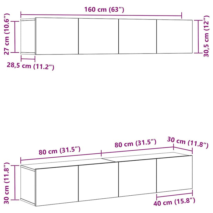Set comodă TV 4 pcs Stejar Negru 80 x 30 x 30 cm Lemn compozit - WALTI WALTI