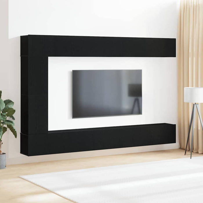 Set comodă TV Pe perete 9 pcs Stejar Negru Lemn compozit - WALTI WALTI