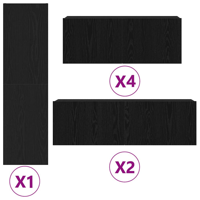 Set comodă TV Pe perete 9 pcs Stejar Negru Lemn compozit - WALTI WALTI