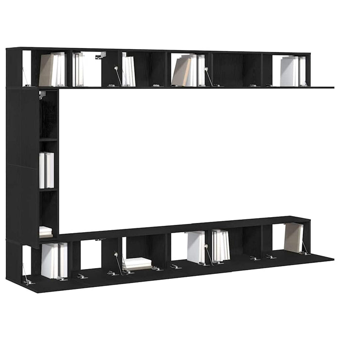 Set comodă TV Pe perete 9 pcs Stejar Negru Lemn compozit - WALTI WALTI