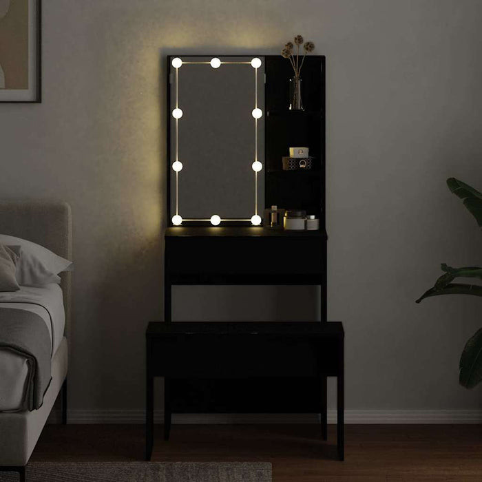 Set masă de machiaj cu LED 2 pcs Stejar Negru Lemn compozit - WALTI WALTI