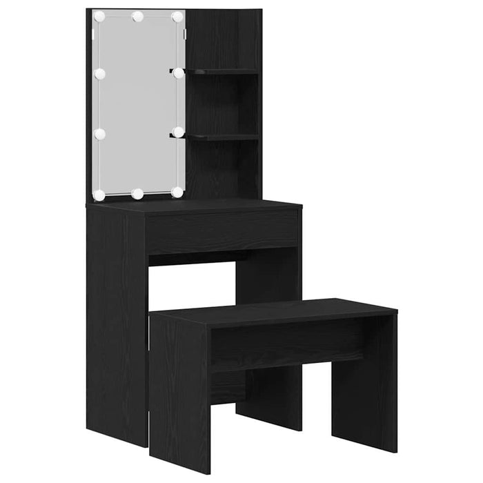 Set masă de machiaj cu LED 2 pcs Stejar Negru Lemn compozit - WALTI WALTI