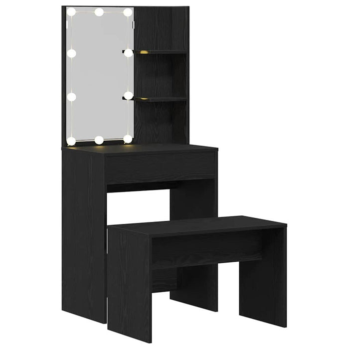 Set masă de machiaj cu LED 2 pcs Stejar Negru Lemn compozit - WALTI WALTI