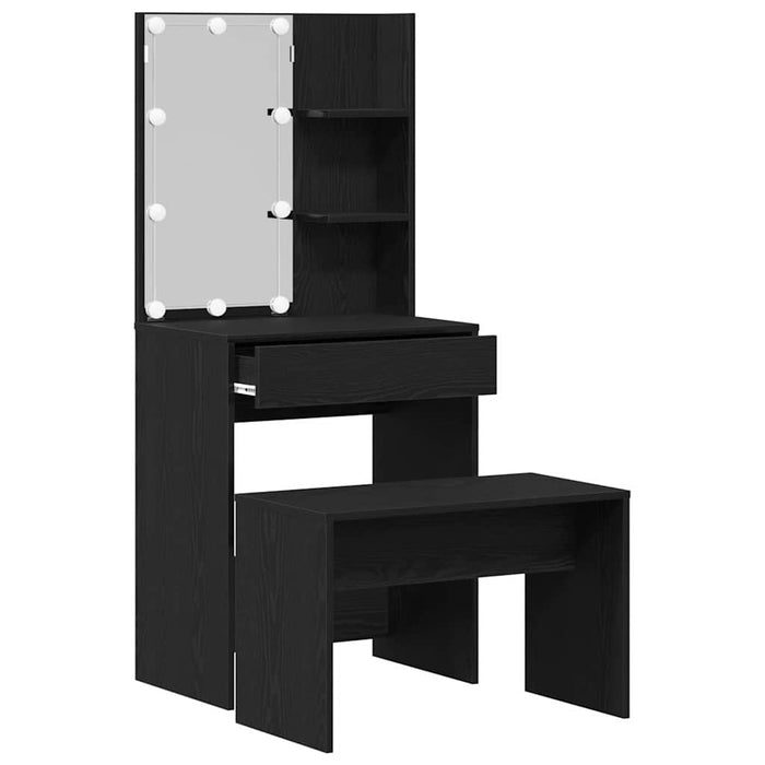 Set masă de machiaj cu LED 2 pcs Stejar Negru Lemn compozit - WALTI WALTI