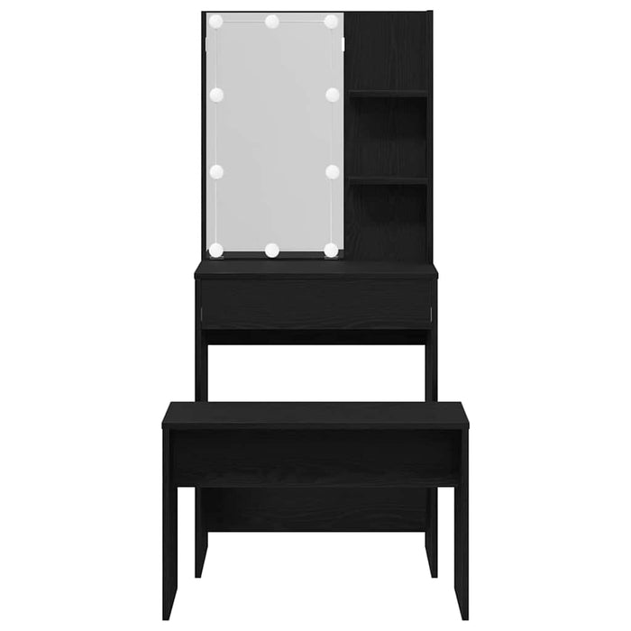 Set masă de machiaj cu LED 2 pcs Stejar Negru Lemn compozit - WALTI WALTI