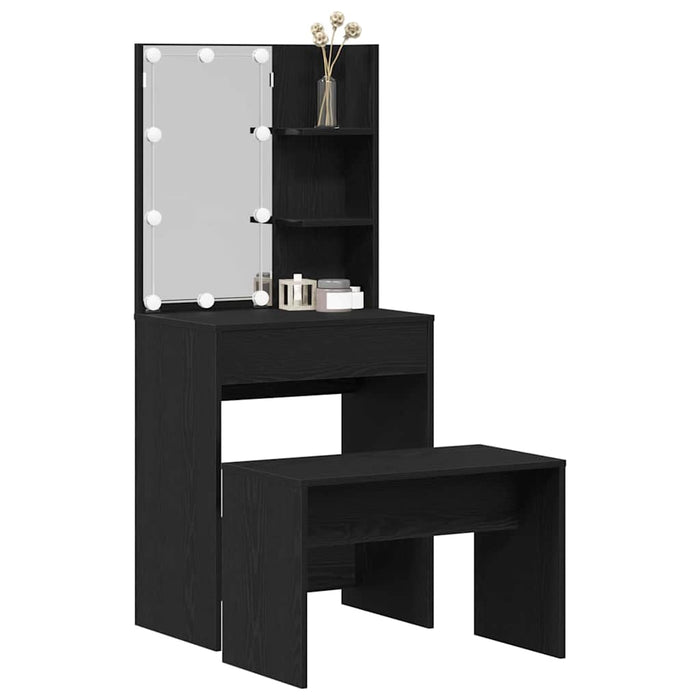 Set masă de machiaj cu LED 2 pcs Stejar Negru Lemn compozit - WALTI WALTI