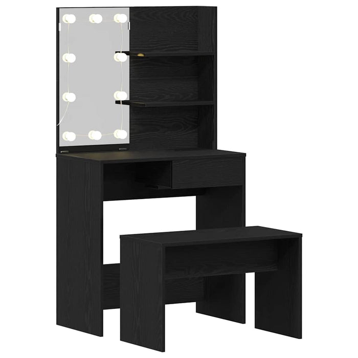Set masă de machiaj cu LED 2 pcs Stejar Negru Lemn compozit - WALTI WALTI