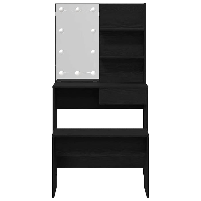 Set masă de machiaj cu LED 2 pcs Stejar Negru Lemn compozit - WALTI WALTI