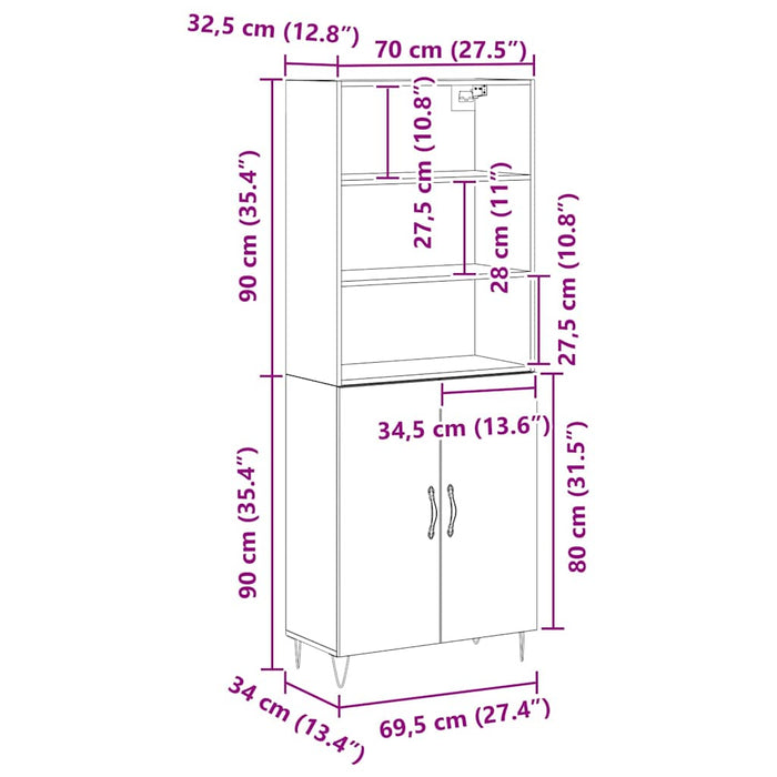 Bufet Stejar Negru 69.5x34x180 cm Lemn tehnic - WALTI WALTI