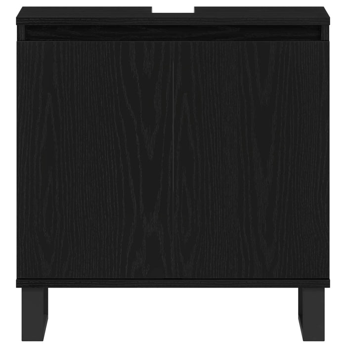Set de mobilier pentru baie Pe perete cu ușă 3 pcs Stejar Negru WALTI