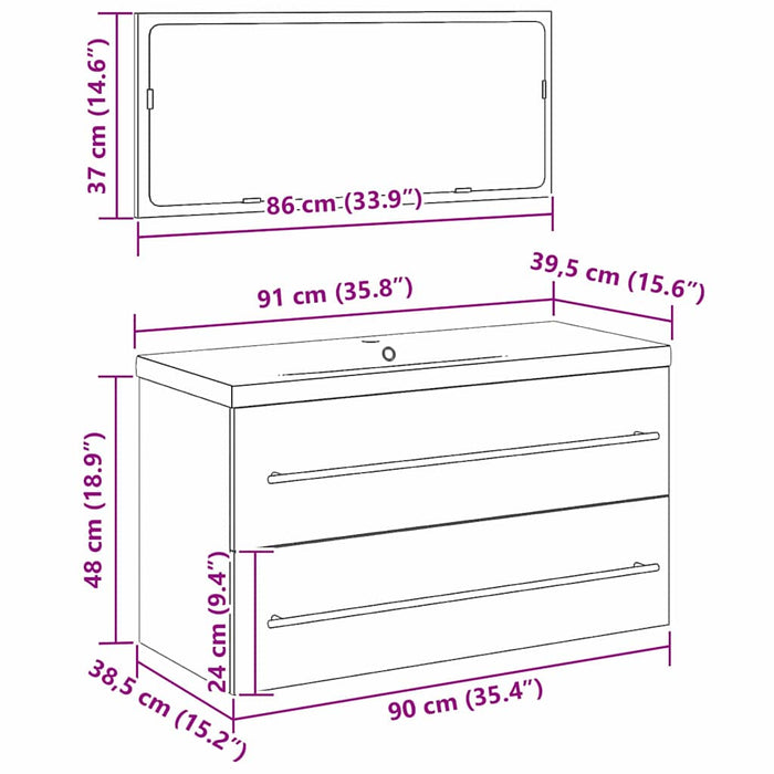 Dulap pentru Chiuveta de Baie cu sertar 3 pcs Stejar Negru WALTI
