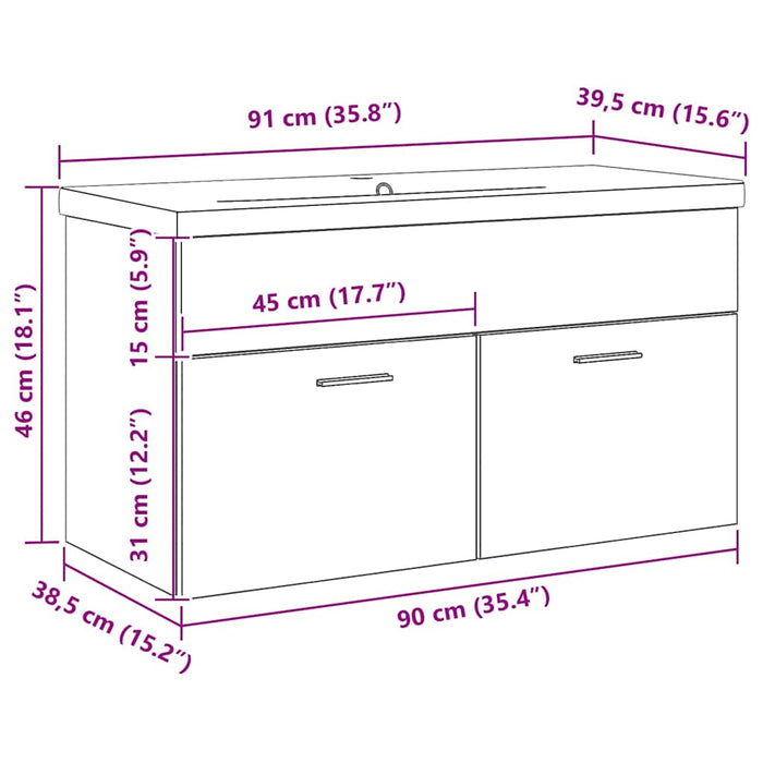 Dulap de chiuvetă Stejar Negru 90 x 38.5 x 46 cm Lemn compozit - WALTI WALTI