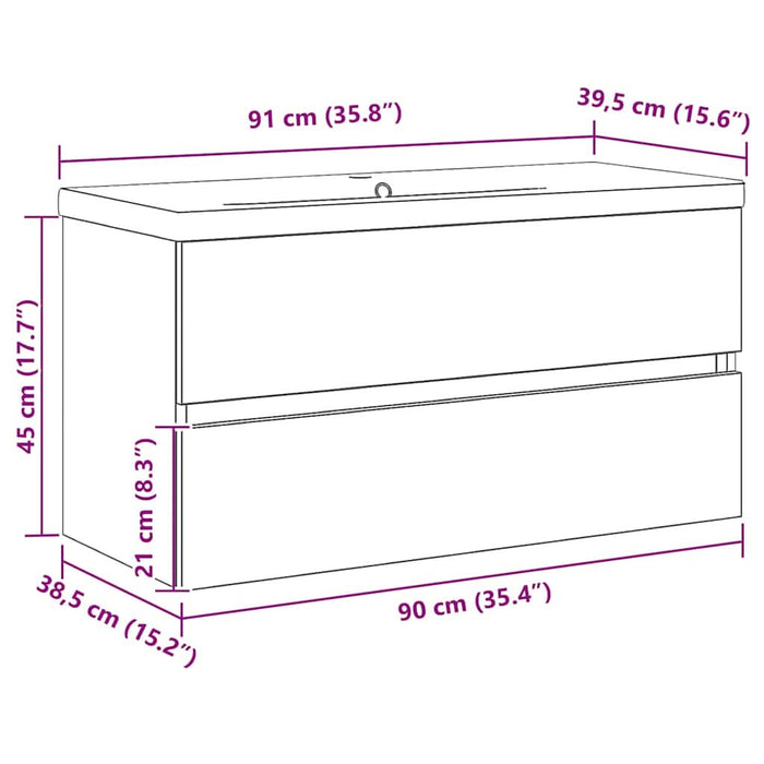 Dulap cu Chiuvetă Stejar negru 90 x 39 x 62 cm Lemn compozit - WALTI WALTI