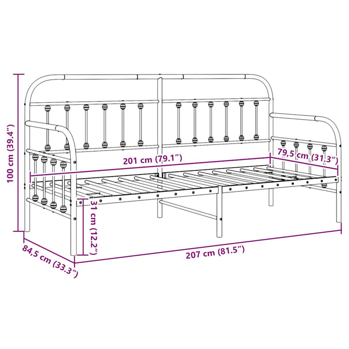 Cadru de pat de zi cu headboard Negru 80 x 200 cm Oțel - WALTI WALTI
