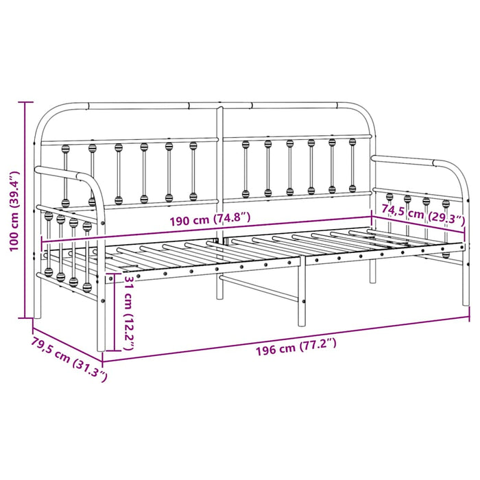 Cadru de pat de zi Alb 75 x 190 cm Oțel vopsit electrostatic - WALTI WALTI