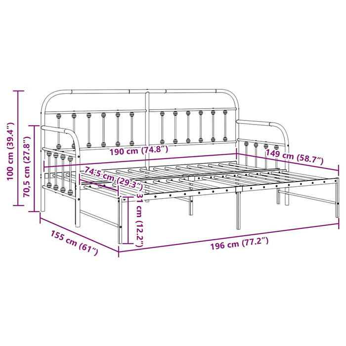 Cadru de pat de zi cu headboard Alb 75 x 190 cm Oțel - WALTI WALTI
