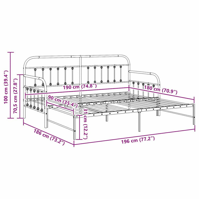Cadru de pat de zi cu headboard Alb 90 x 190 cm Oțel - WALTI WALTI