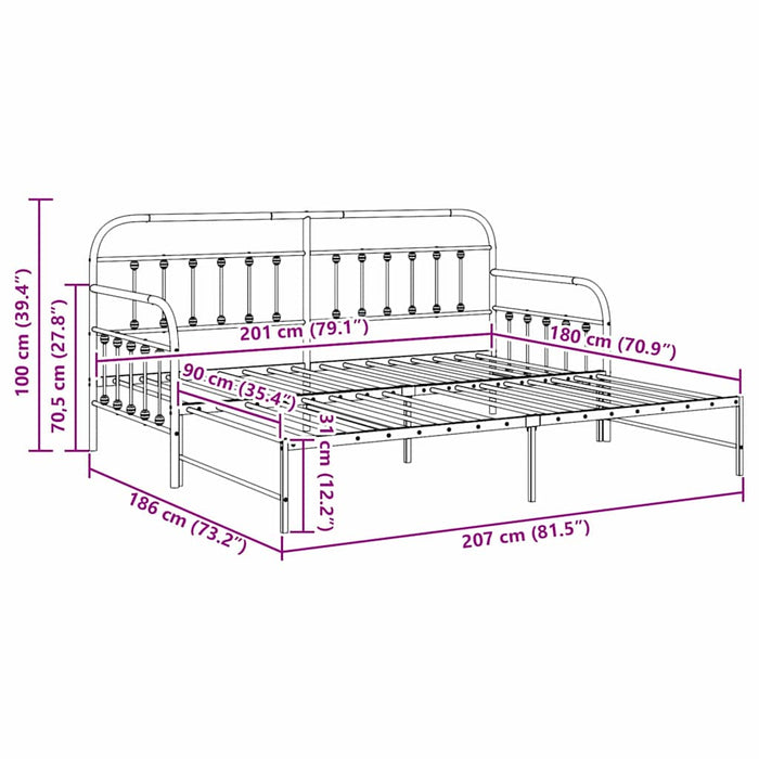 Cadru de pat de zi cu headboard Alb 90 x 200 cm Oțel - WALTI WALTI