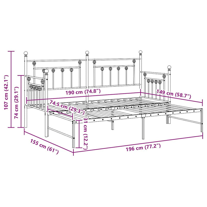 Cadru de pat de zi Negru 75 x 190 cm Oțel - WALTI WALTI