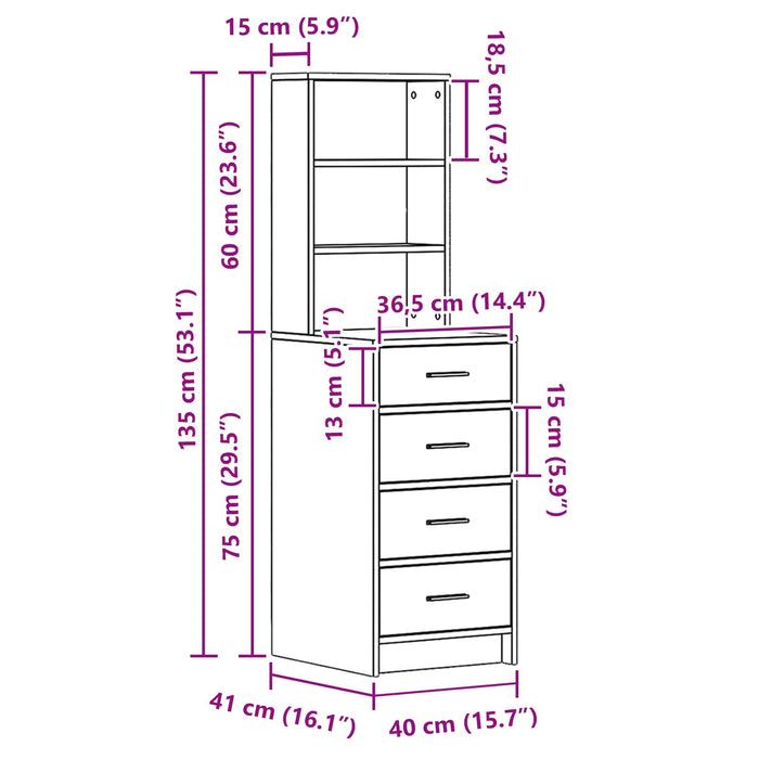 Bufet cu sertar Stejar afumat 40 x 41 x 135 cm Lemn compozit - WALTI WALTI