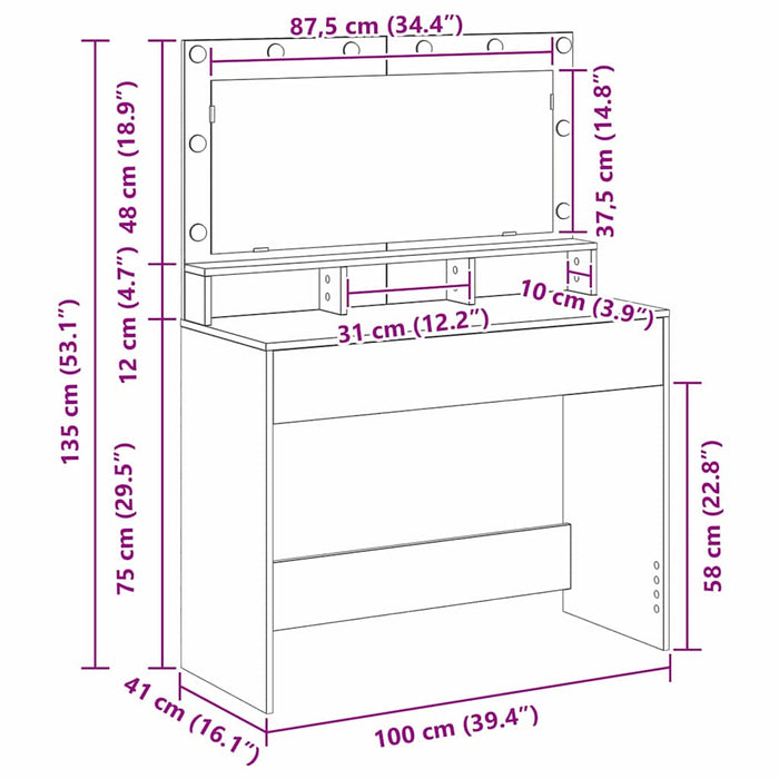 Masă de Machiaj Stejar Negru 100 x 41 x 135 cm Lemn compozit - WALTI WALTI