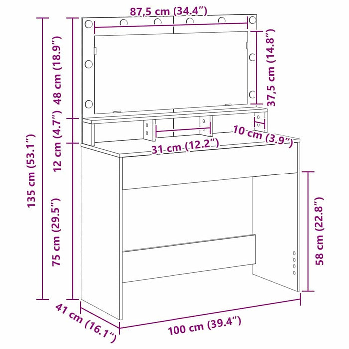 Masă de Machiaj Lemn vechi 100 x 41 x 135 cm Lemn compozit - WALTI WALTI