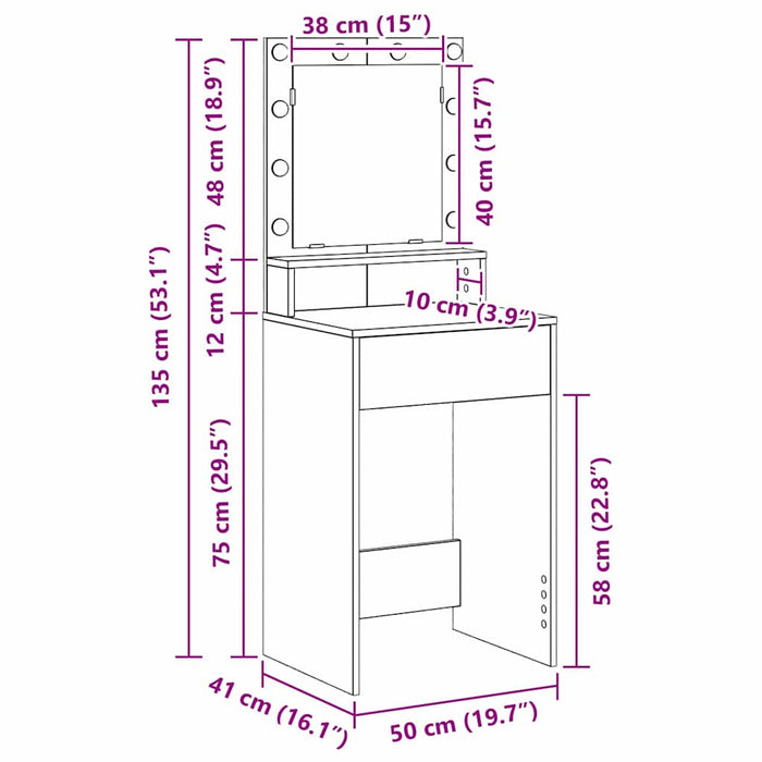 Masă de Machiaj Stejar închis 50 x 41 x 135 cm Lemn compozit - WALTI WALTI