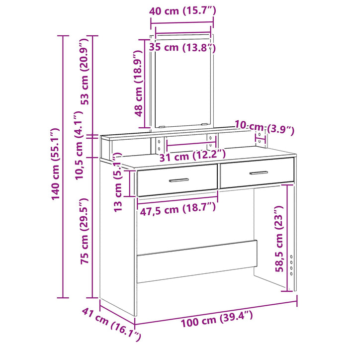 Masă de Machiaj Gri din beton 100 x 41 x 140 cm Lemn compozit - WALTI WALTI